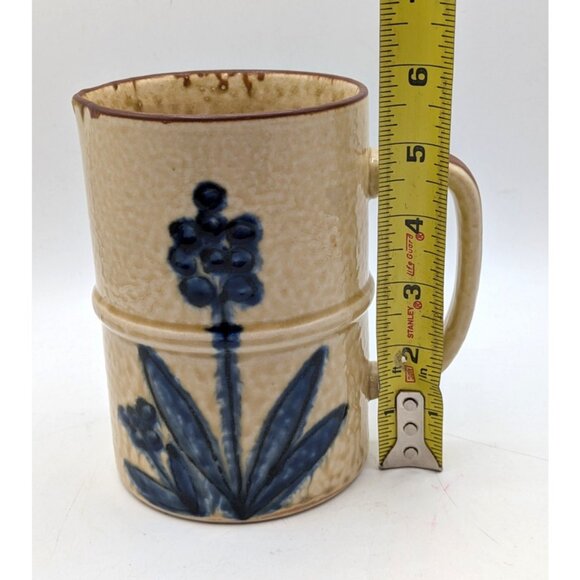 Vintage Artisan Salt Glazed Stoneware Creamer Mug Tan with Blue Flowers 24oz - Picture 8 of 8